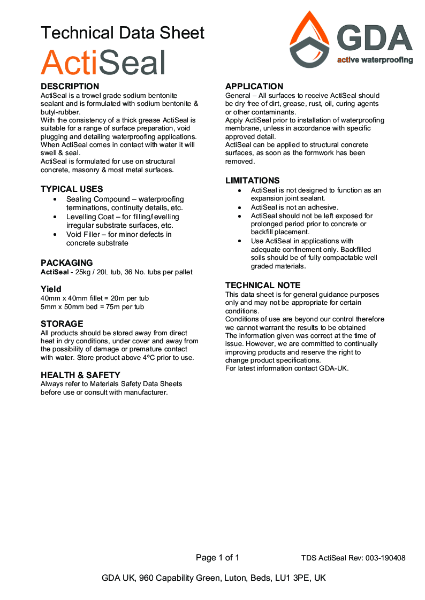 ActiSeal Technical Data Sheet