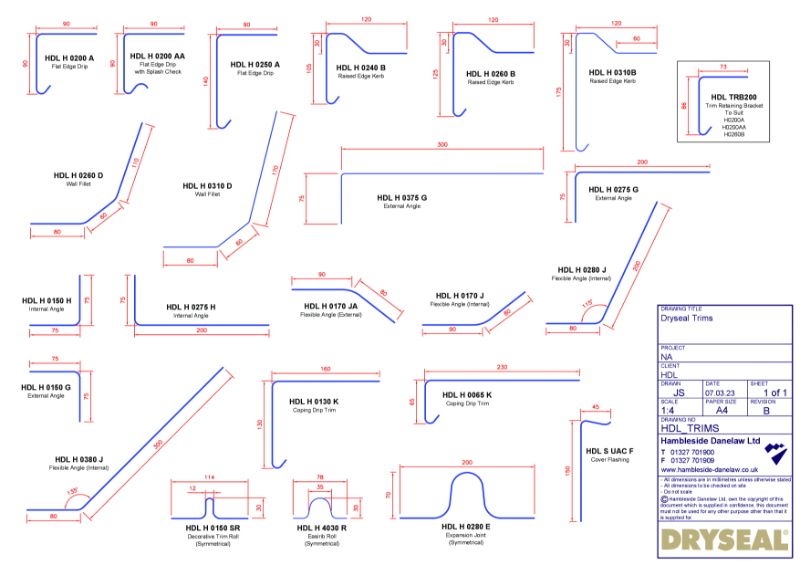 Dryseal roof edge trim detail drawings