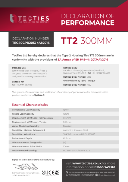 TT2300 3.6MM 150MM CAVITY Declaration of Performance