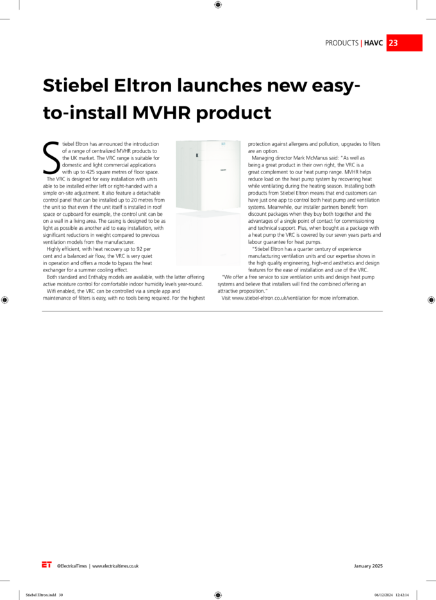 VRC centralised MVHR  - article on the product benefits