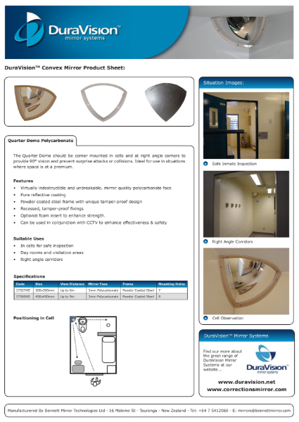 Ligature Resistant Observation Mirror - Quarter Dome Specification