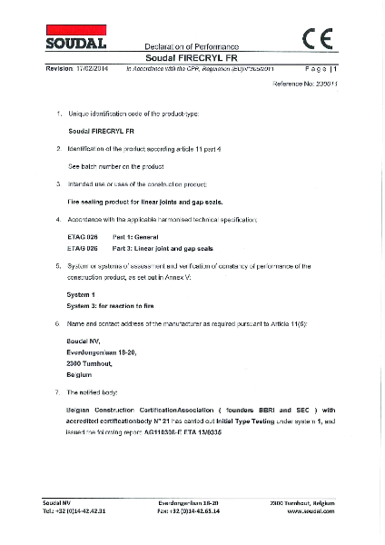 Firecryl FR DoP Ref 230011