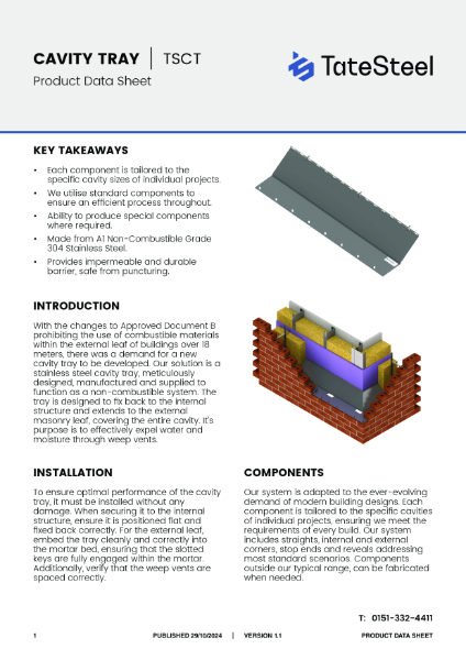 Tate Steel - Cavity Tray Data Sheet - V1