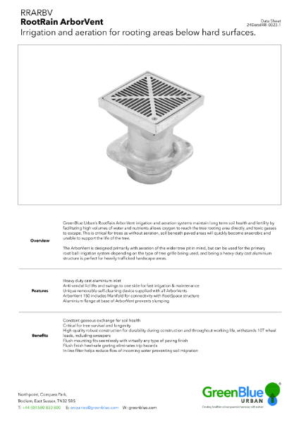 RootRain ArborVent Irrigation and Aeration datasheet