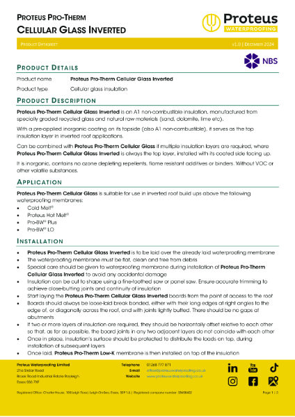 Product Data Sheet - Proteus Pro-Therm Cellular Glass (Inverted)