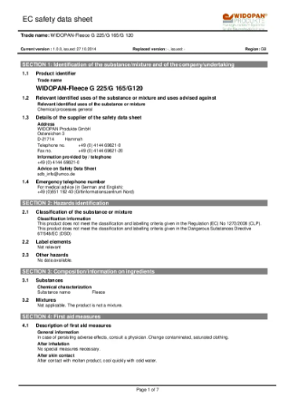 MSDS WIDOPAN-Fleece G225-G165-G120