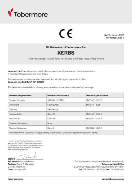 Kerbs_Tobermore CE Declaration of performance January 2022