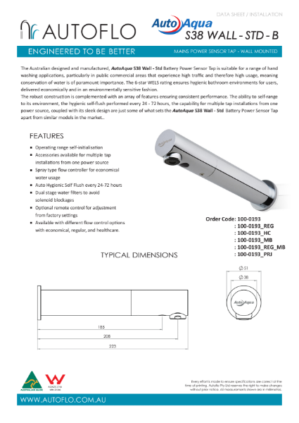 S38 Wall Standard B - Product data sheet