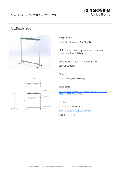 RG70x28.2 Mobile Coat Hook Rail Specification Text
