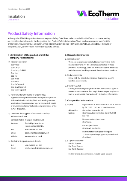 Eco-therm Eco-torch Safety Sheet