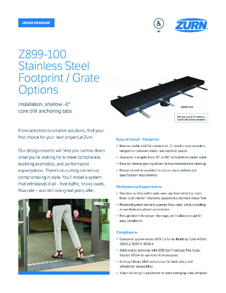 Sell Sheet - Z899-100 Stainless Steel Footprint - Grate Options
