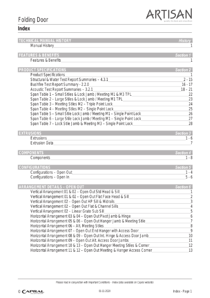 Technical Manual Artisan Folding Door Capril 2020 11 01