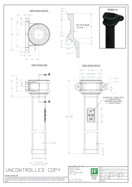 50mm (2") Eared LCC Soil Pipe Drawing