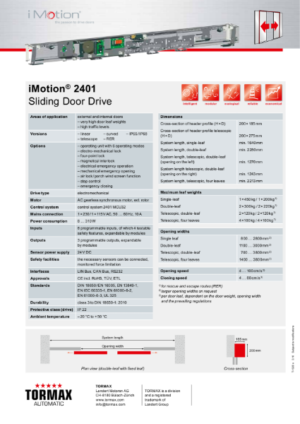 TORMAX  iMotion 2401 sliding door operator