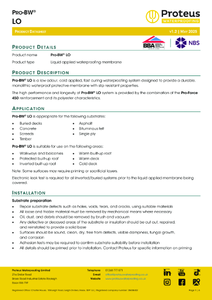 Product Data Sheet - Pro-BW® LO
