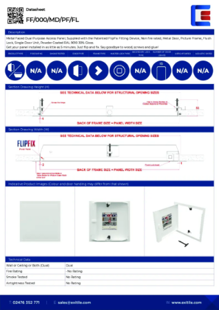 Datasheet - FlipFix Metal Door - Picture Frame - Non Fire Rated