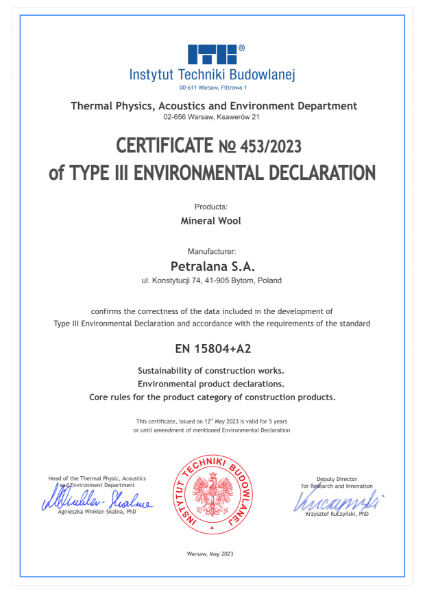 Certificate of Type III Environmental Declaration