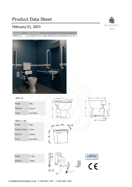 i.Care DOCM L/L Lever Handle (White Rail & Seat) with Rimless WC Pan