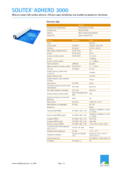 Solitex Adhero 3000 Technical datasheet