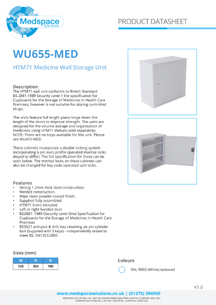 WU655-MED - HTM71 Medicine Wall Storage Unit