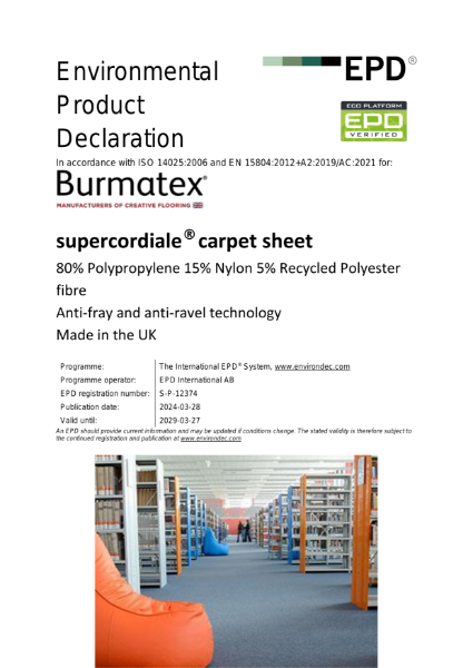 EPD certificate for supercordiale® carpet sheet