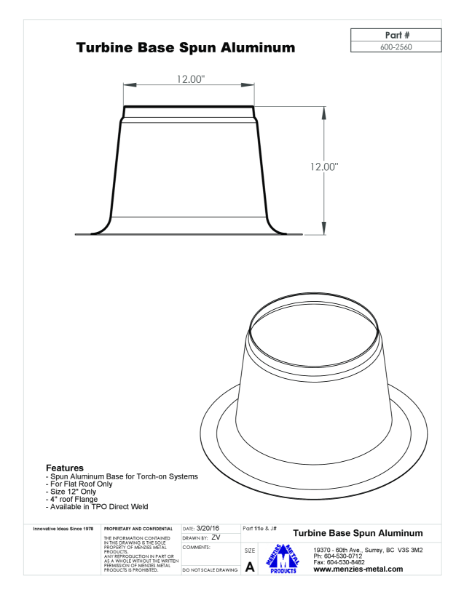 TECHNICAL DRAWING - TURBINE BASE SPUN ALUMINUM