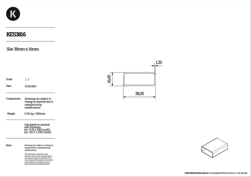 KES3816 38 x 16 mm slat