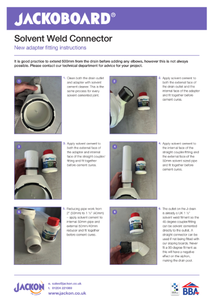 JACKOBOARD® - Solvent weld drain connection