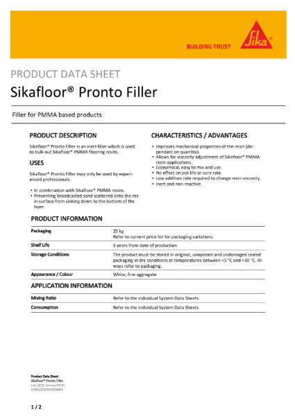 Product Data Sheet - Sikafloor Pronto Filler