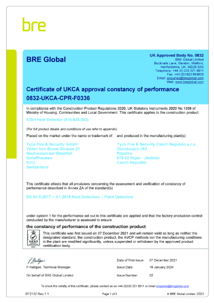 Certificate of constancy of performance