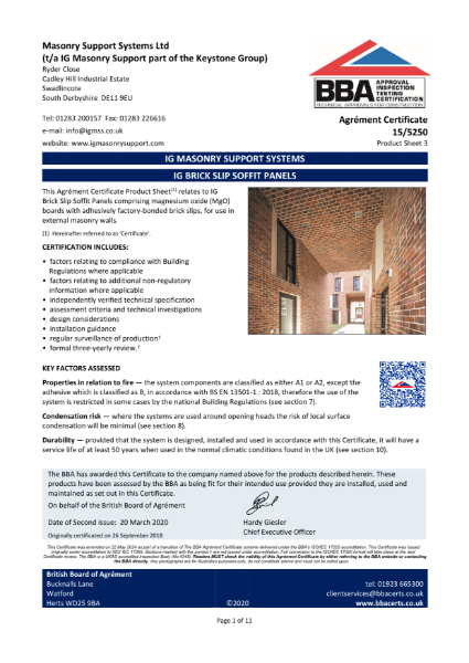 BBA Product Certification Brick Slip Soffit Panels May 2024