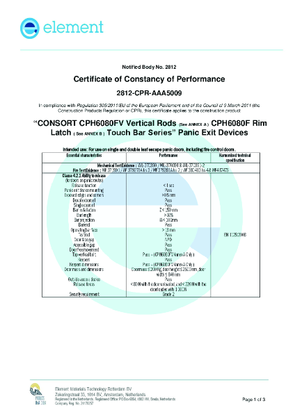 Certificate of constancy of performance
