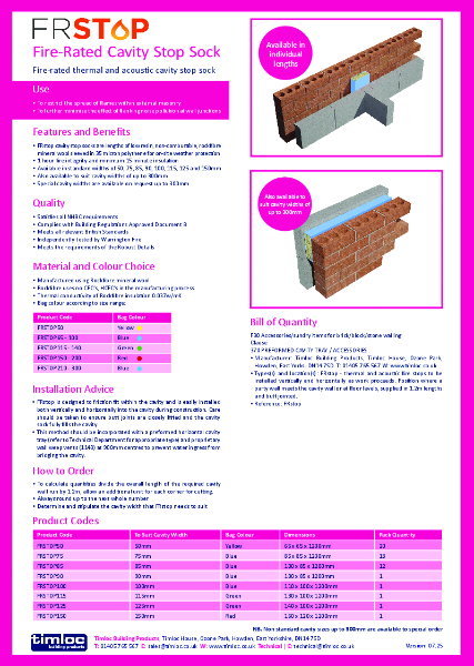 FRSTOP Fire-Rated Cavity Stop Sock Datasheet