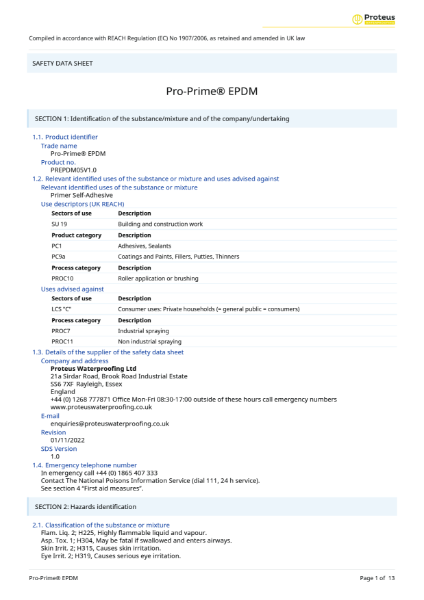 Material Safety Data Sheet - Proteus Pro-Prime® EPDM