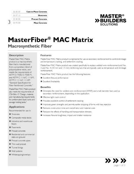 MasterFiber MAC Matrix Data Sheet