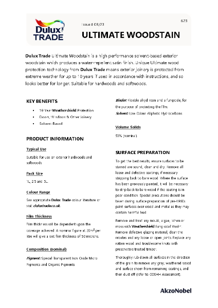 Dulux Trade Ultimate Woodstain TDS