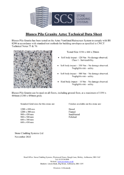 Blanco Pila Technical Data Sheet