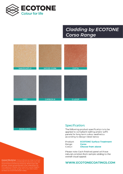 Cladding and Layered Finishes Colour Chart