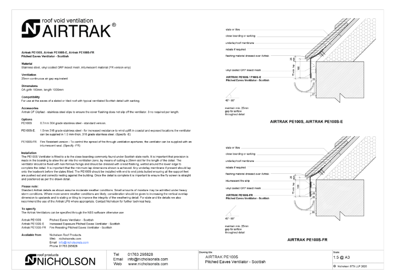 AIRTRAK PE100S Tech Data Sheet