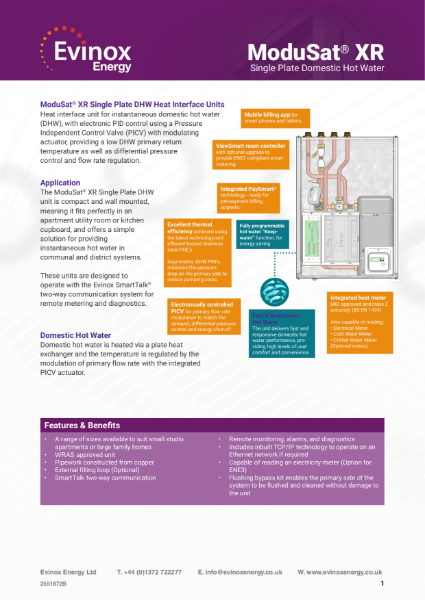 ModuSat® XR Single Plate Domestic Hot Water Data Sheet