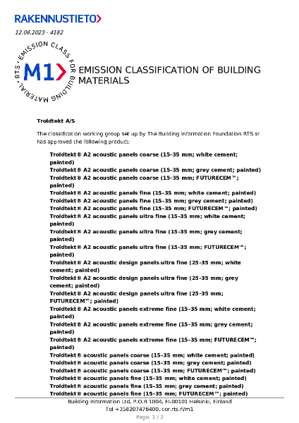 Emission Classification:  M1 - painted panels
