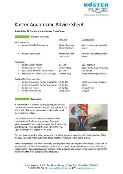 Koster System Advice Sheet - Koster Crisin Concentrate and Koster Crisin Cream