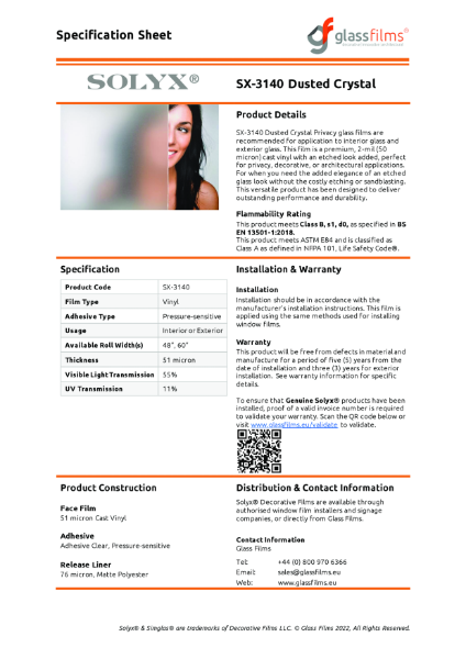 SX-3140 Dusted Crystal Specification Sheet