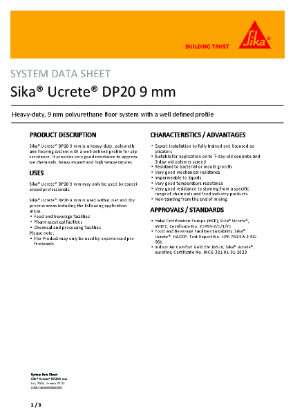 Sika® Ucrete® DP20 9 mm Product Data Sheet