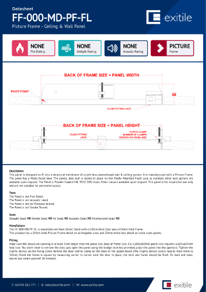 Datasheet - FlipFix Metal Door - Picture Frame - Non Fire Rated