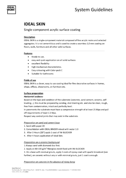 Ideal Skin Technical Data Sheet