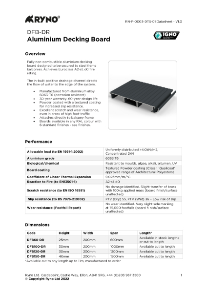 DFB-DR Aluminium Decking Board - Datasheet