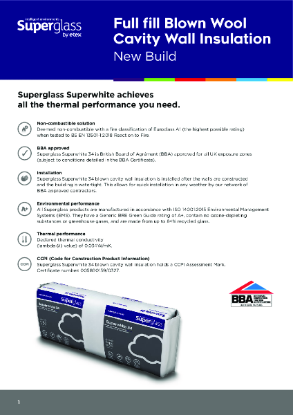 Superglass Superwhite 34 Blown Wool Insulation U-value Guide