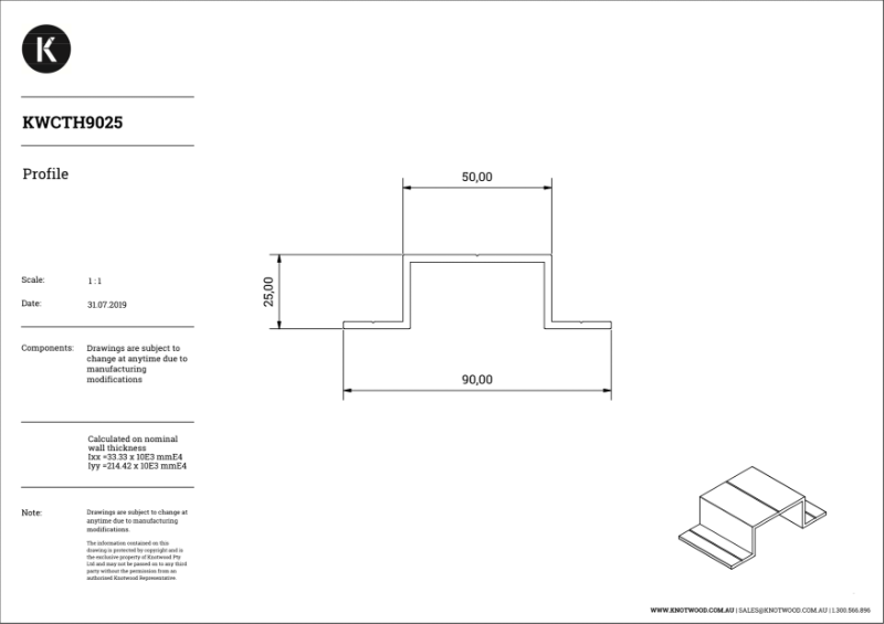 KECTH9025-6500 Cladding Top Hat 90 x 25 mm