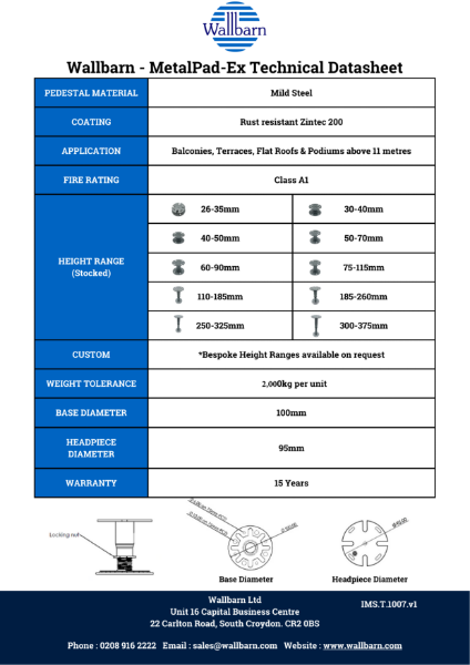 Datasheet - MetalPad EX Adjustable Pedestals (Class A)